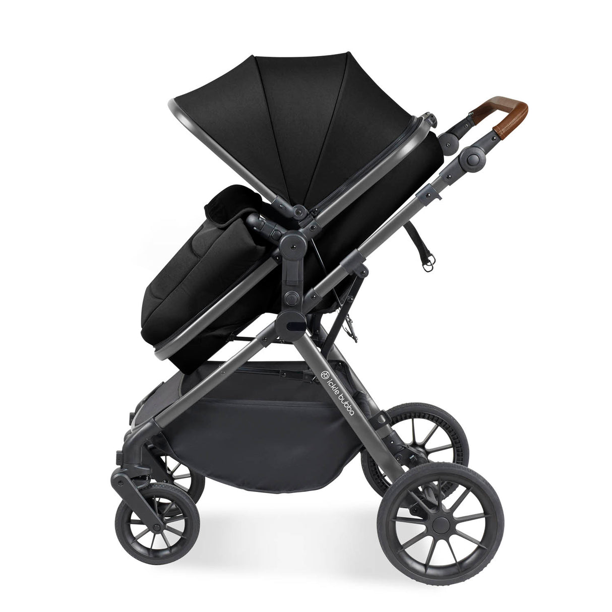 Ickle Bubba Cosmo 9 Piece Travel System with Maxi-Cosi CabrioFix i-Size Car Seat & Base - Gunmetal/Black