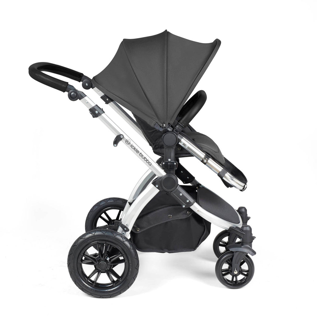 Ickle Bubba Stomp Luxe 9 Piece Pram Bundle - Silver/Charcoal Grey/Black