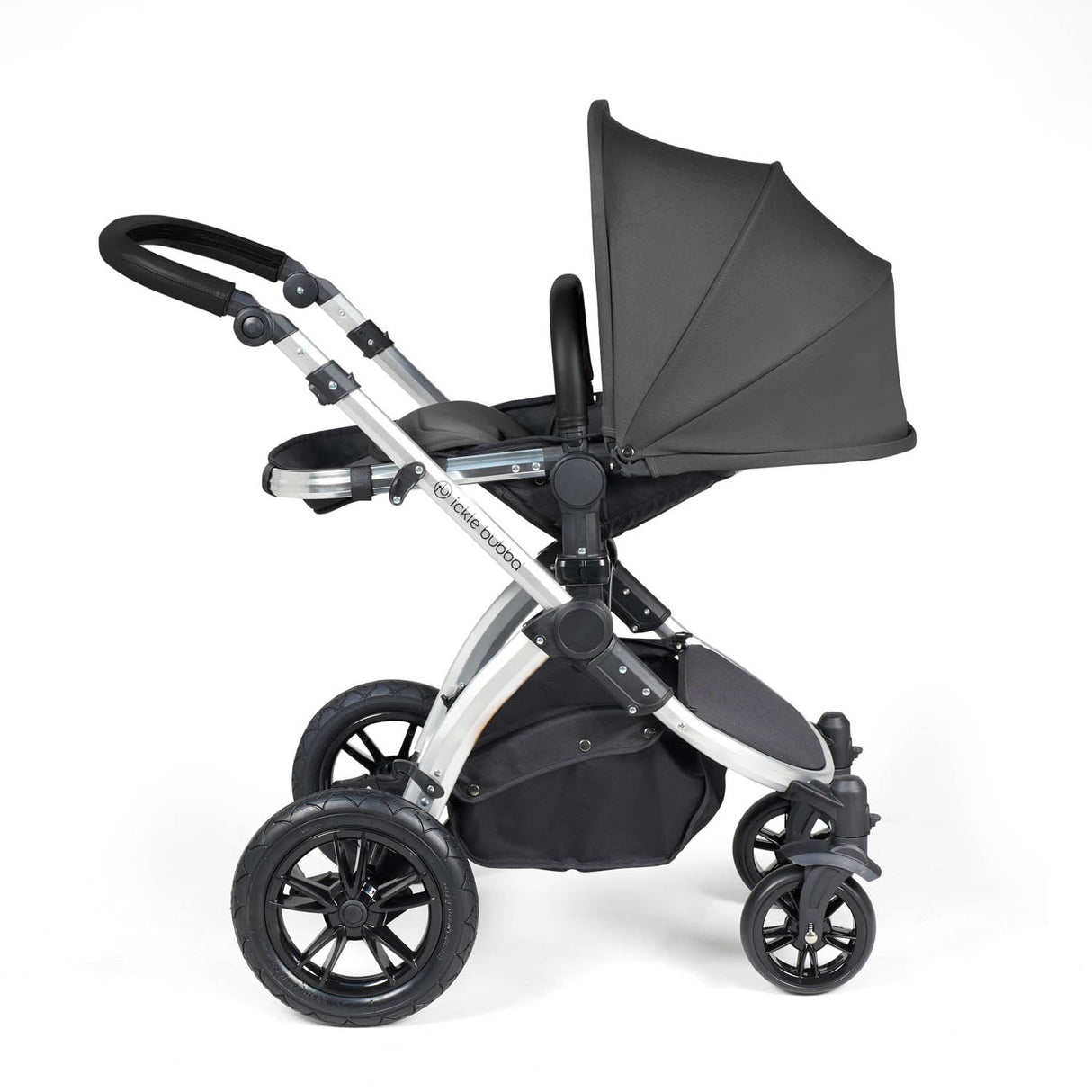 Ickle Bubba Stomp Luxe 9 Piece Pram Bundle - Silver/Charcoal Grey/Black