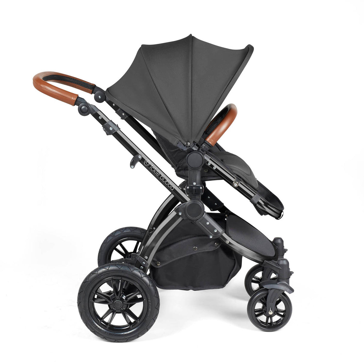 Ickle Bubba Stomp Luxe 12 Piece Travel System with i-Size Stratus Car Seat & Base - Black/Charcoal Grey/Tan