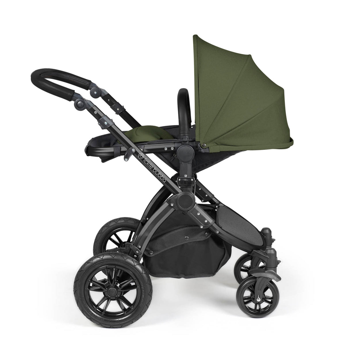 Ickle Bubba Stomp Luxe 12 Piece Travel System with i-Size Nimbus Car Seat & Spin Base - Black/Woodland/Black