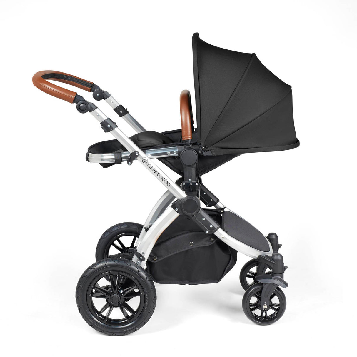 Ickle Bubba Stomp Luxe 12 Piece Travel System with i-Size Nimbus Car Seat & Spin Base - Silver/Midnight/Tan