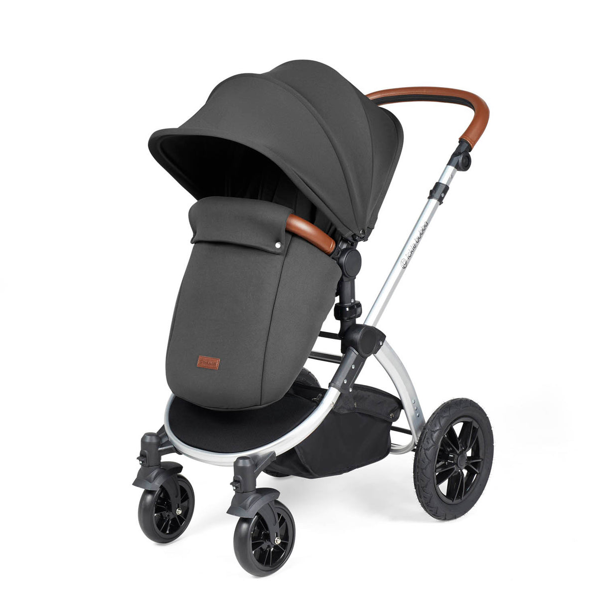 Ickle Bubba Stomp Luxe 12 Piece Travel System with i-Size Nimbus Car Seat & Spin Base - Silver/Charcoal Grey/Tan