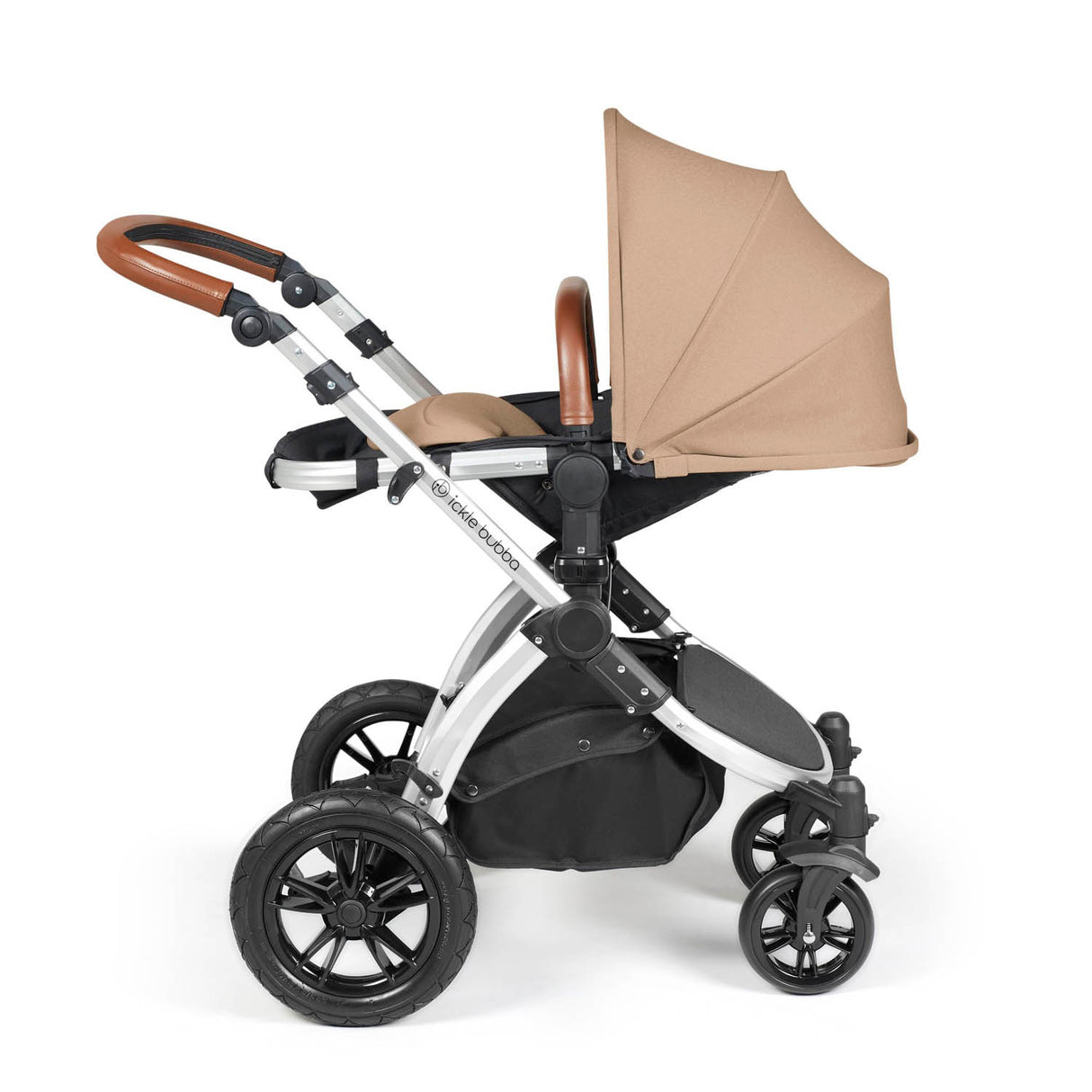 Ickle Bubba Stomp Luxe 12 Piece Travel System with i-Size Nimbus Car Seat & Spin Base - Silver/Desert/Tan