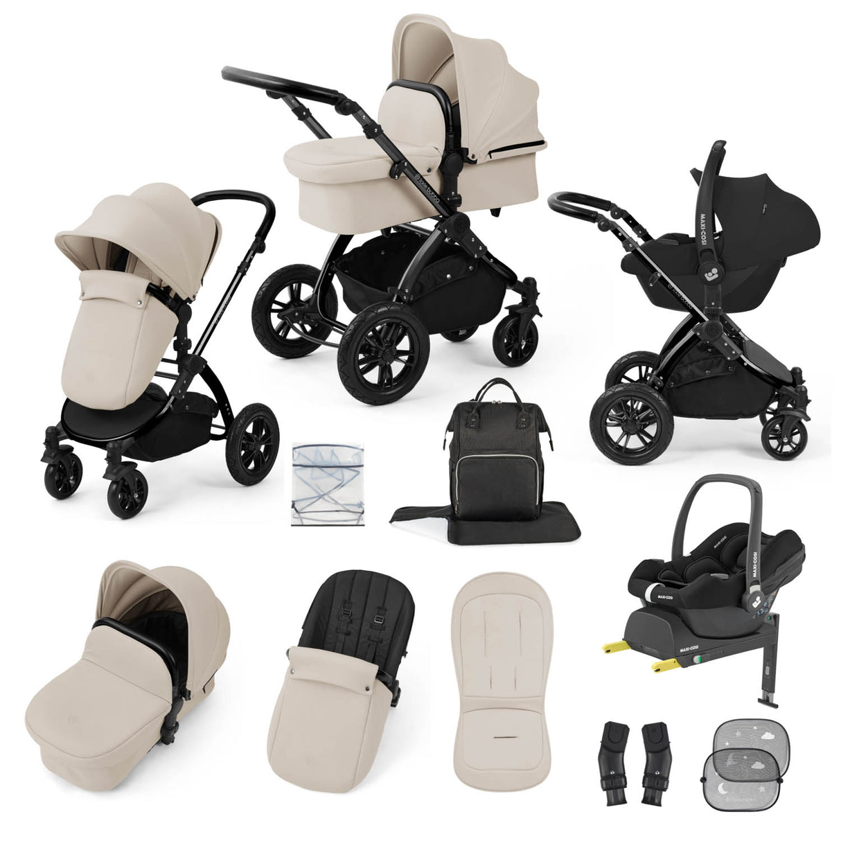 Ickle Bubba Stomp Luxe 12 Piece Travel System with Maxi-Cosi Cabriofix i-Size & Base - Black/Stone/Black