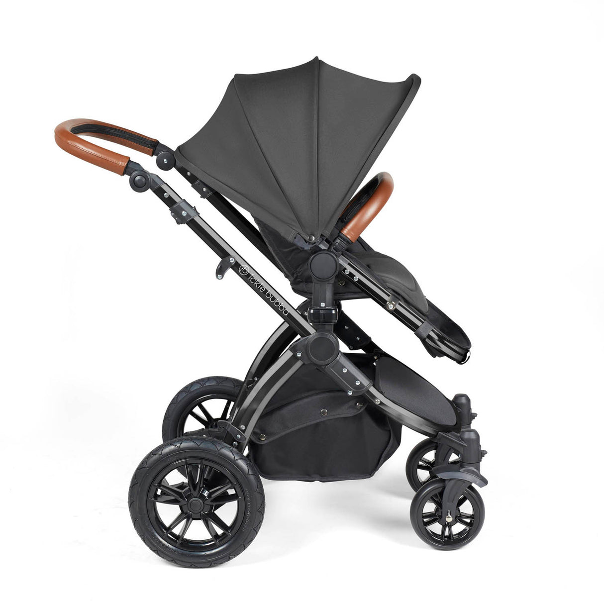 Ickle Bubba Stomp Luxe 12 Piece Travel System with Maxi-Cosi Cabriofix i-Size & Base - Black/Charcoal Grey/Tan