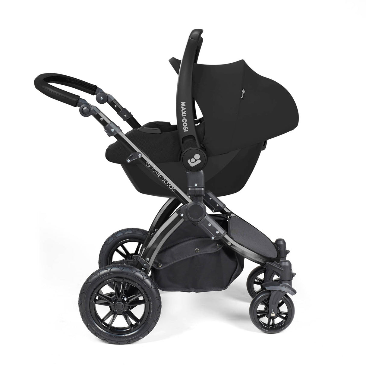 Ickle Bubba Stomp Luxe 12 Piece Travel System with Maxi-Cosi Cabriofix i-Size & Base - Black/Pearl Grey/Black