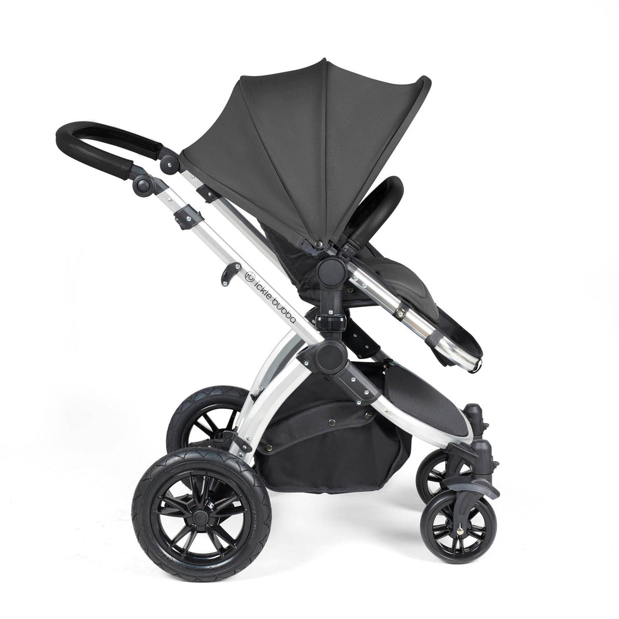 Ickle Bubba Stomp Luxe 12 Piece Travel System with Maxi-Cosi Cabriofix i-Size & Base - Silver/Charcoal Grey/Black