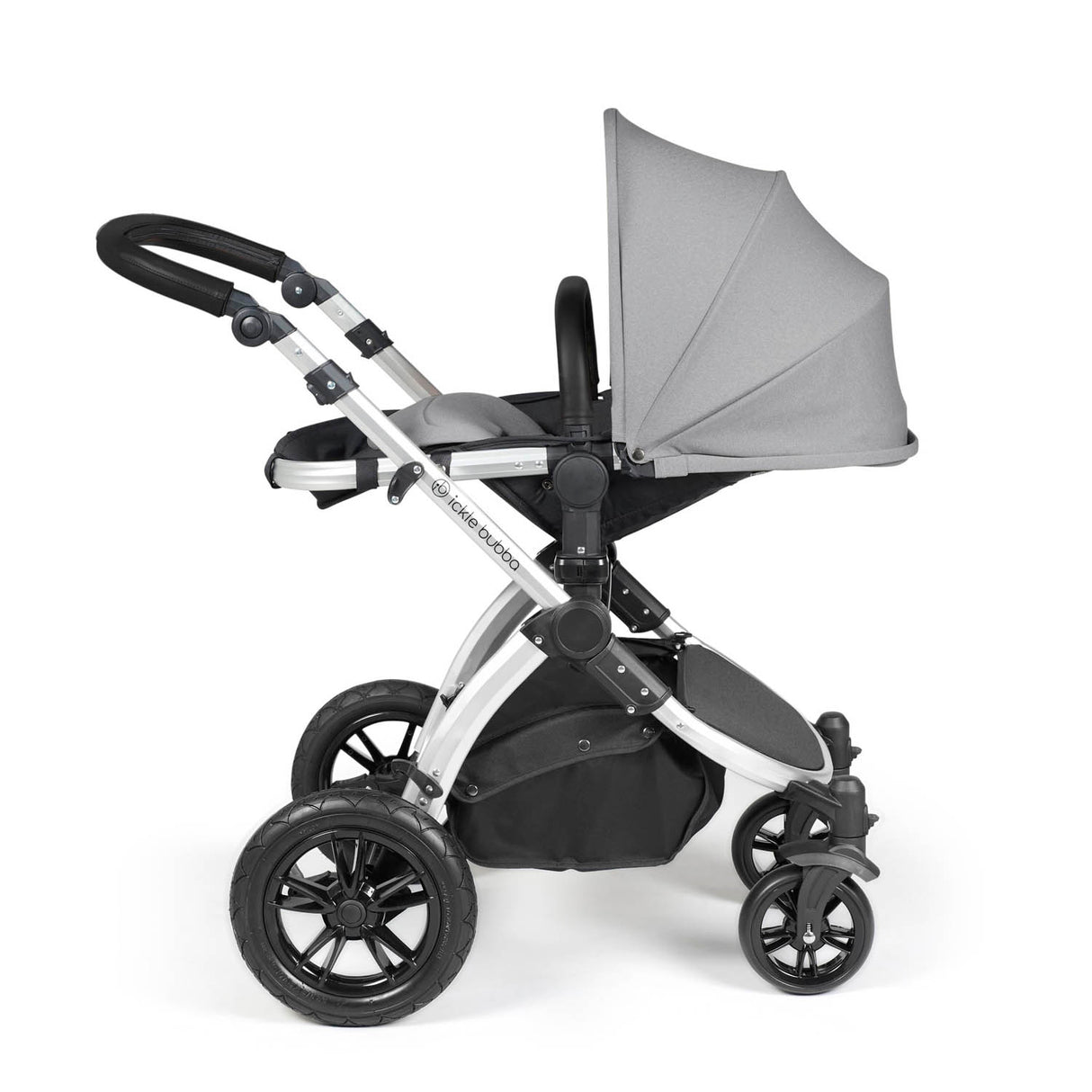 Ickle Bubba Stomp Luxe 12 Piece Travel System with Maxi-Cosi Cabriofix i-Size & Base - Silver/Pearl Grey/Black