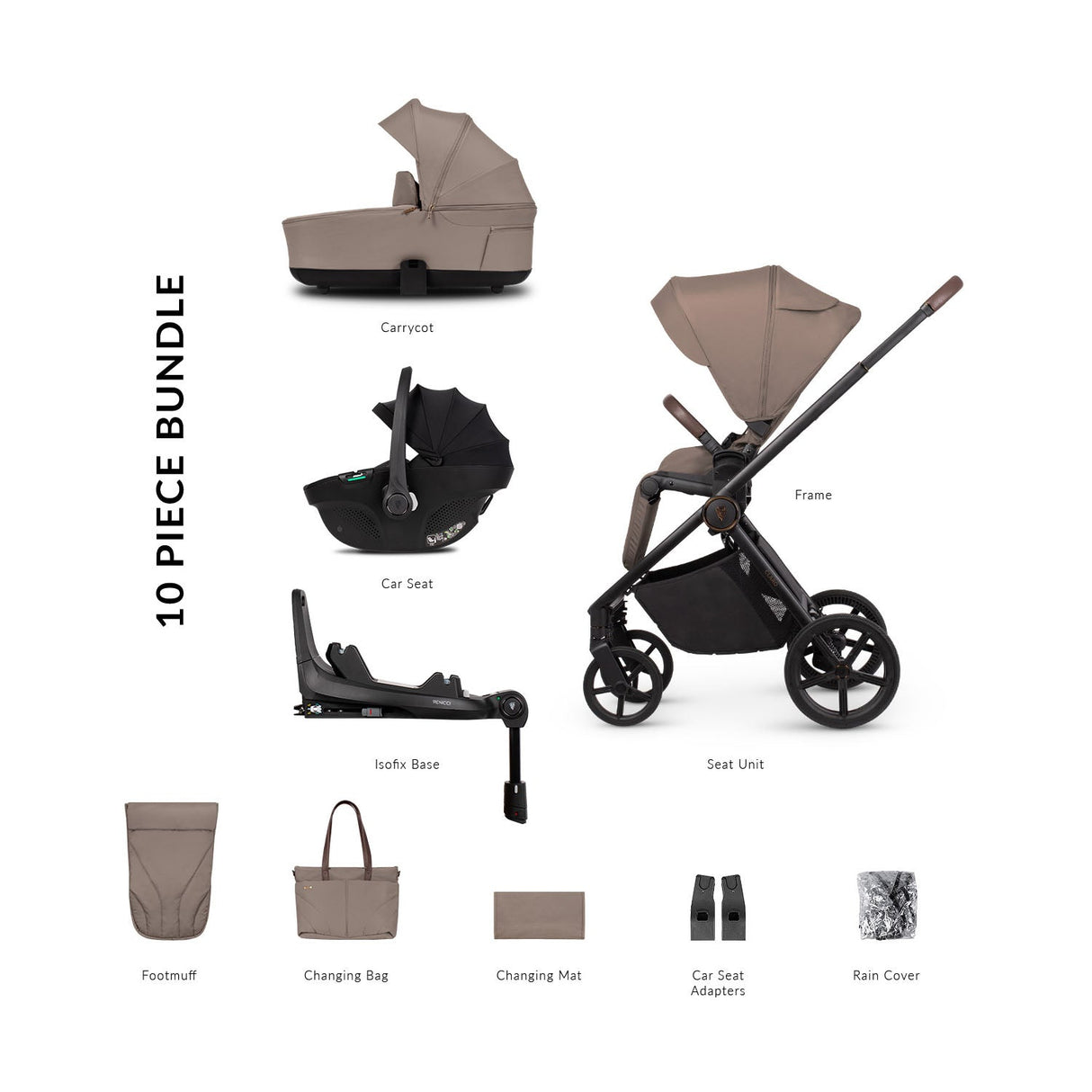 Venicci Claro Complete Travel System Bundle + 360 Isofix Base - Almond 1