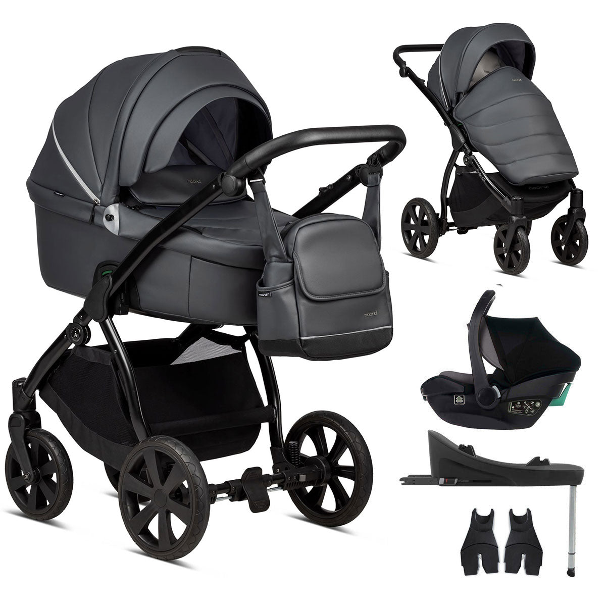 Noordi Fjordi V1 Leather 3-in-1 Travel System – Eco-Leather Pram with ThermoCot™ & i-Size Car Seat