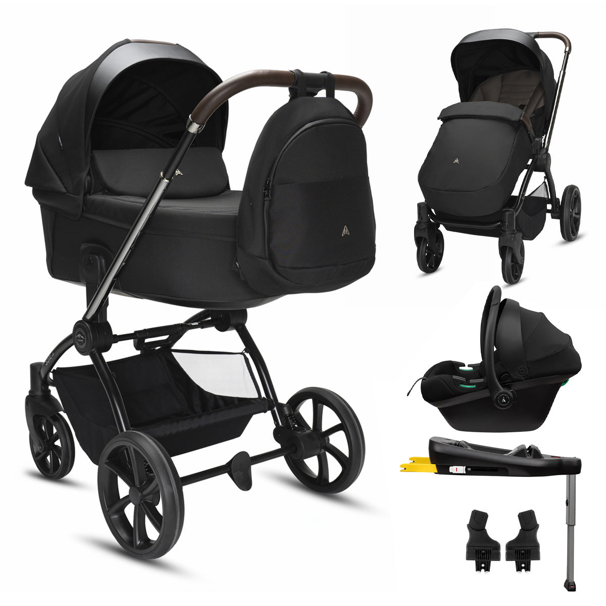 Noordi Sole V3 - 3in1 Travel System with ThermoCot Carrycot + Terra i-Size Car Seat, Slate Black