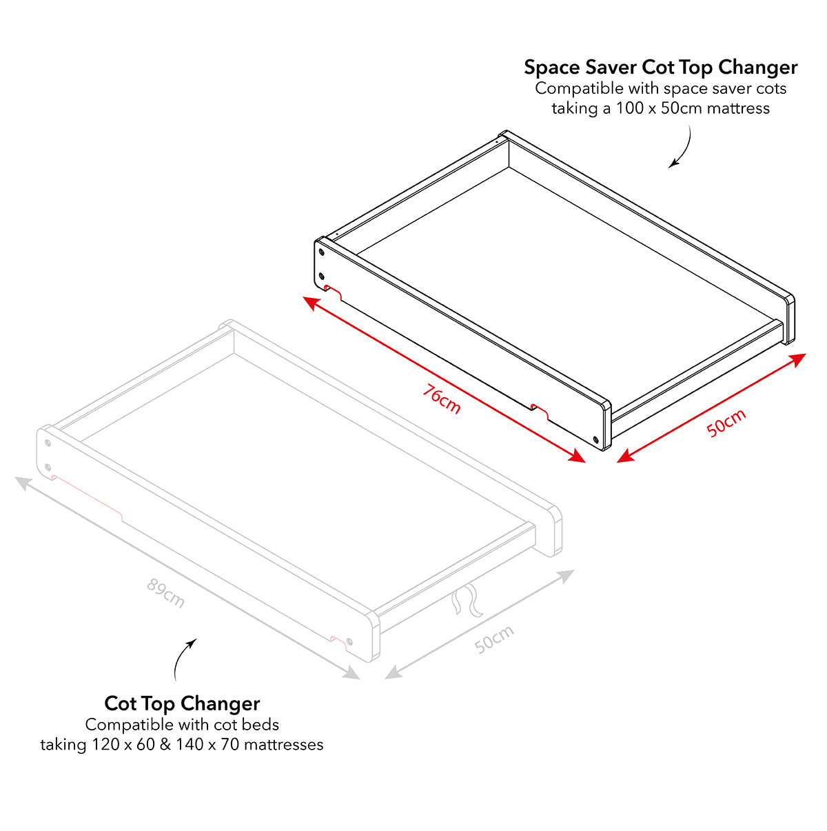 Obaby Space Saver Cot Top Changer - White