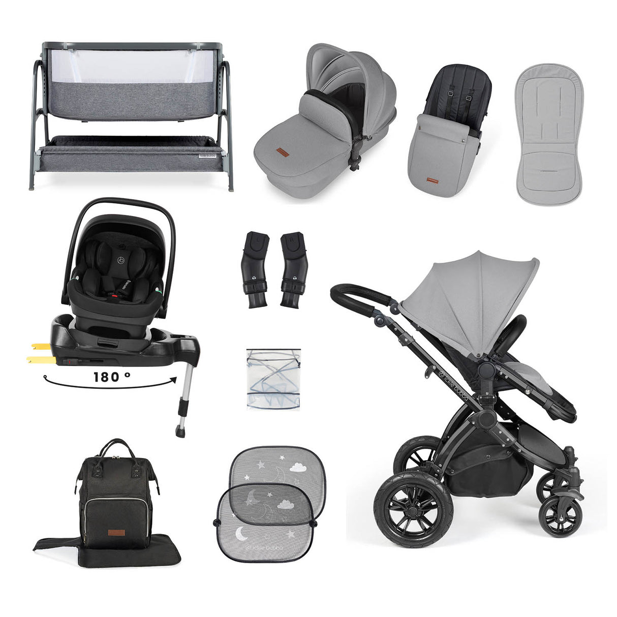 Ickle Bubba Stomp Luxe 14 Piece Nimbus 180° Spin Travel & Home Bundle - Black/Pearl Grey/Black