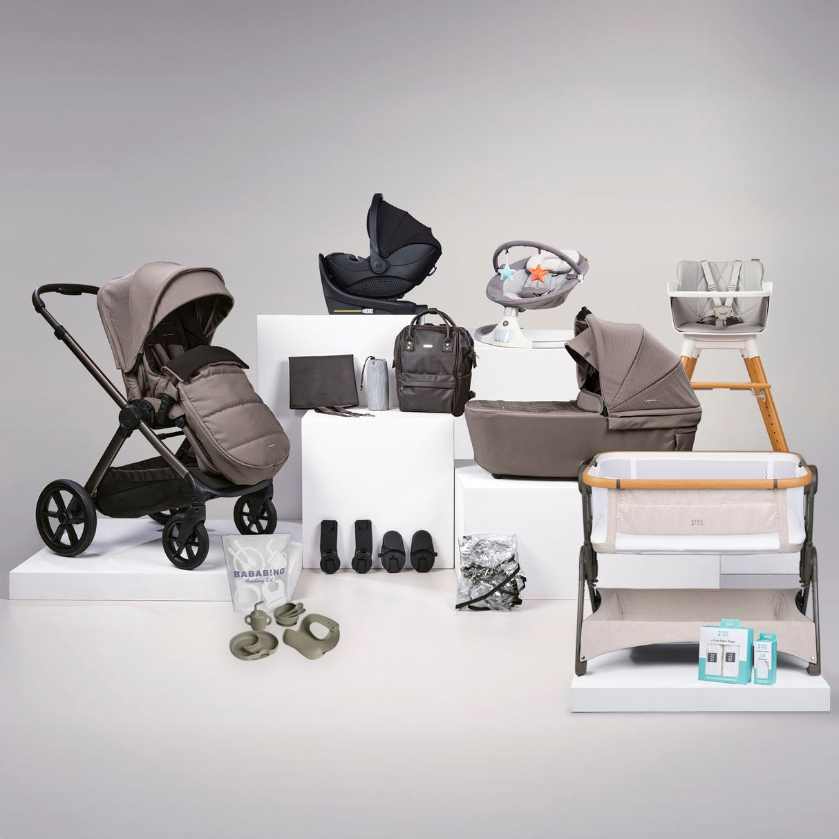 Bababing 18pc Raffi MK11 Home & Travel System, Home & Feeding Bundle with Spin Car Seat & Base - Minky 1