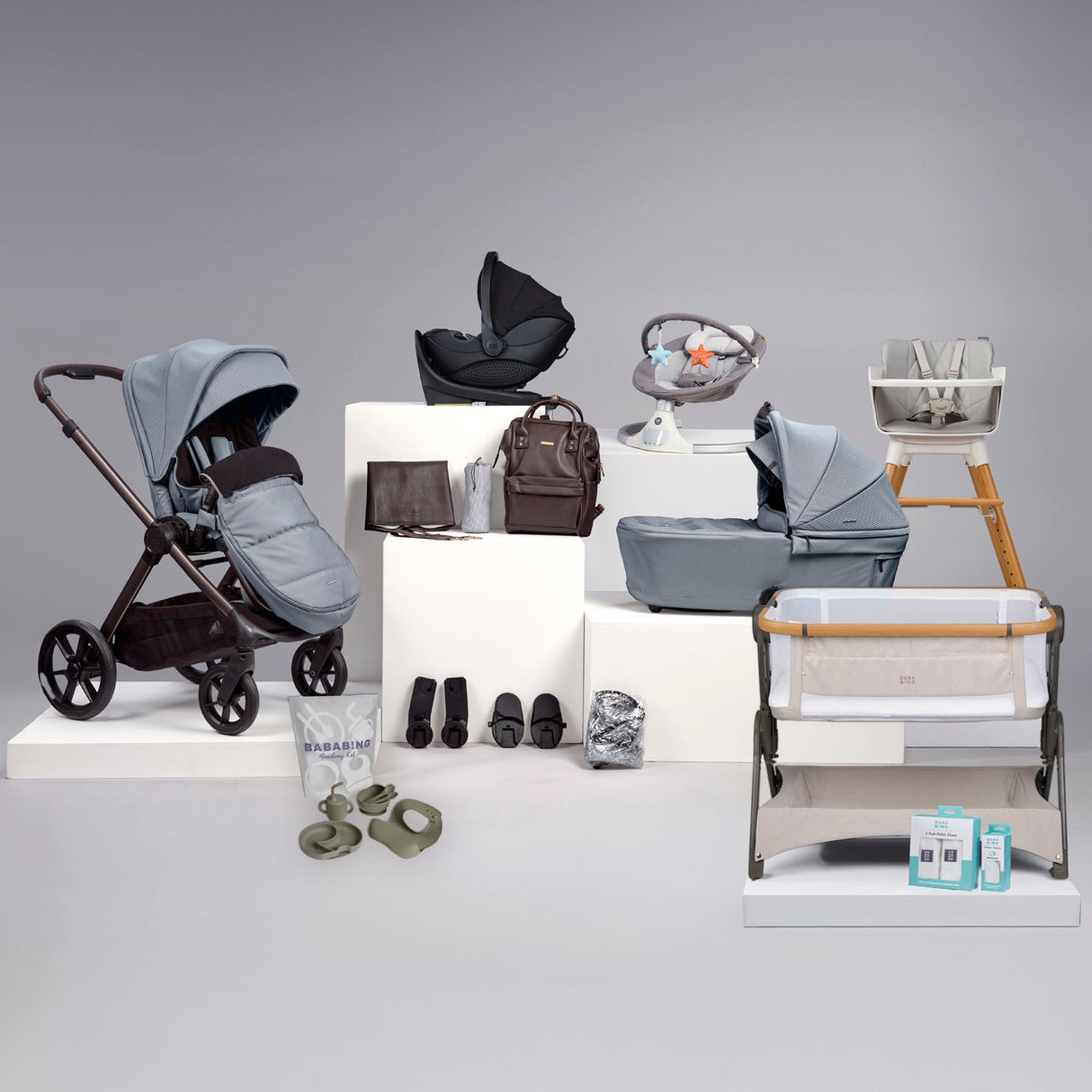 Bababing 18pc Raffi MK11 Home & Travel System, Home & Feeding Bundle with Spin Car Seat & Base - Duck Egg 1