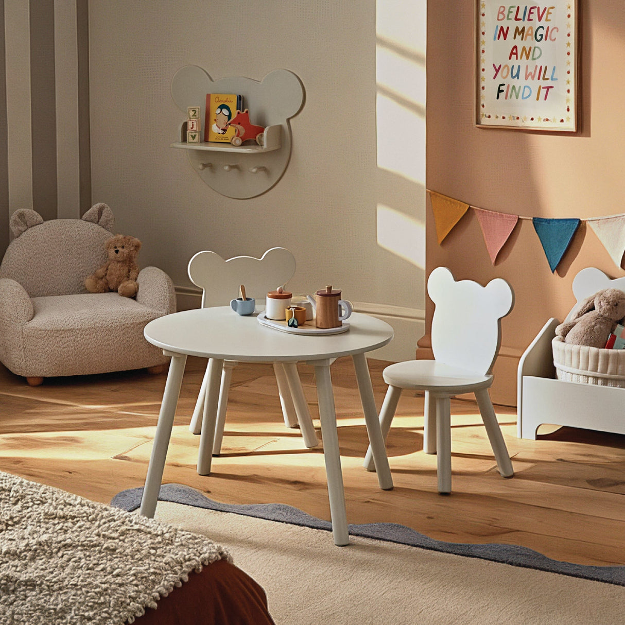 CuddleCo Play House Bear Table & 2 Chairs - Pebble