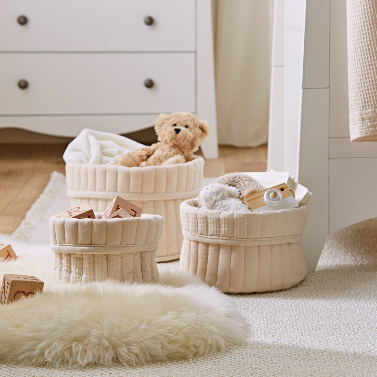 CuddleCo 3 Pack Storage Baskets - Cashmere Waffle