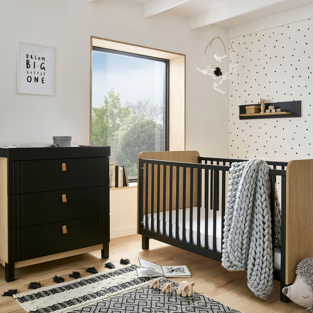 CuddleCo Rafi Cot Bed - Oak & Black