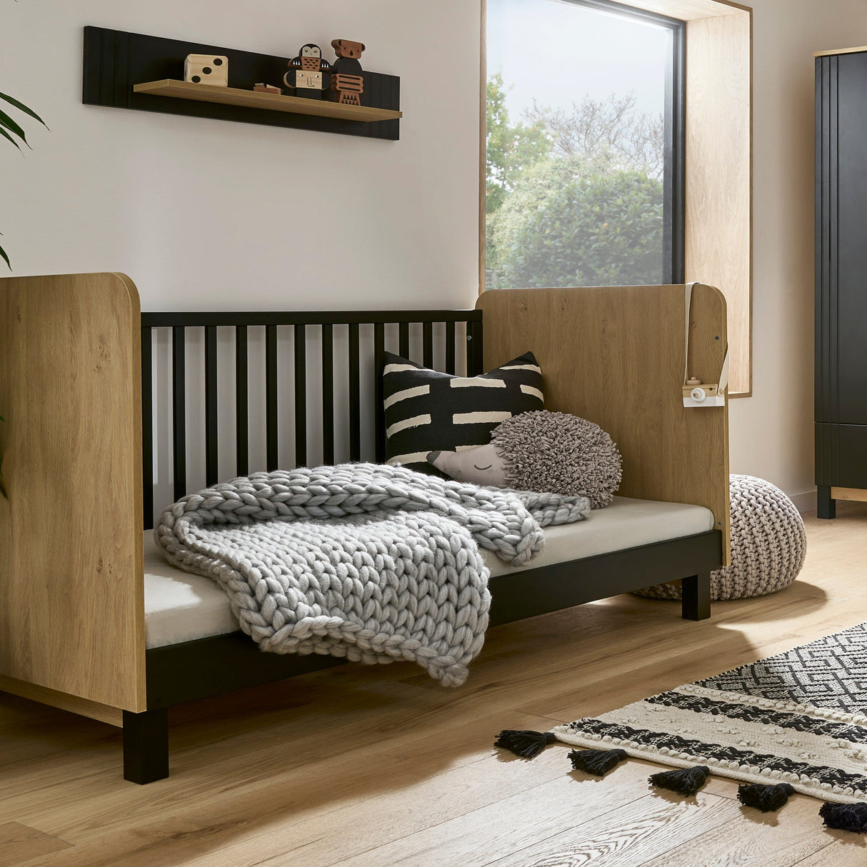 CuddleCo Rafi Cot Bed - Oak & Black