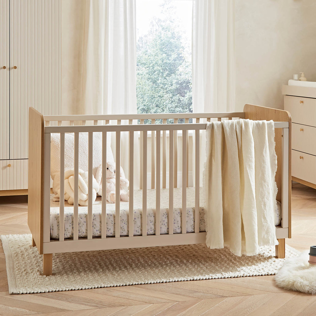 CuddleCo Remi Cot Bed - Oak & Cashmere