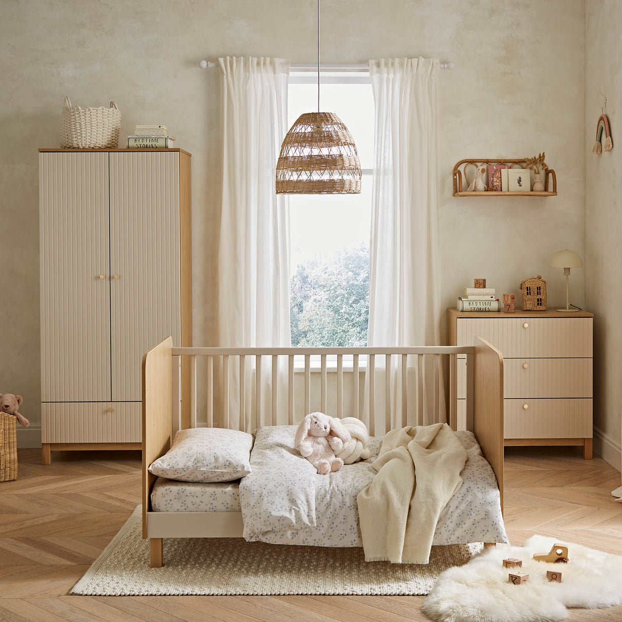 CuddleCo Remi Cot Bed - Oak & Cashmere