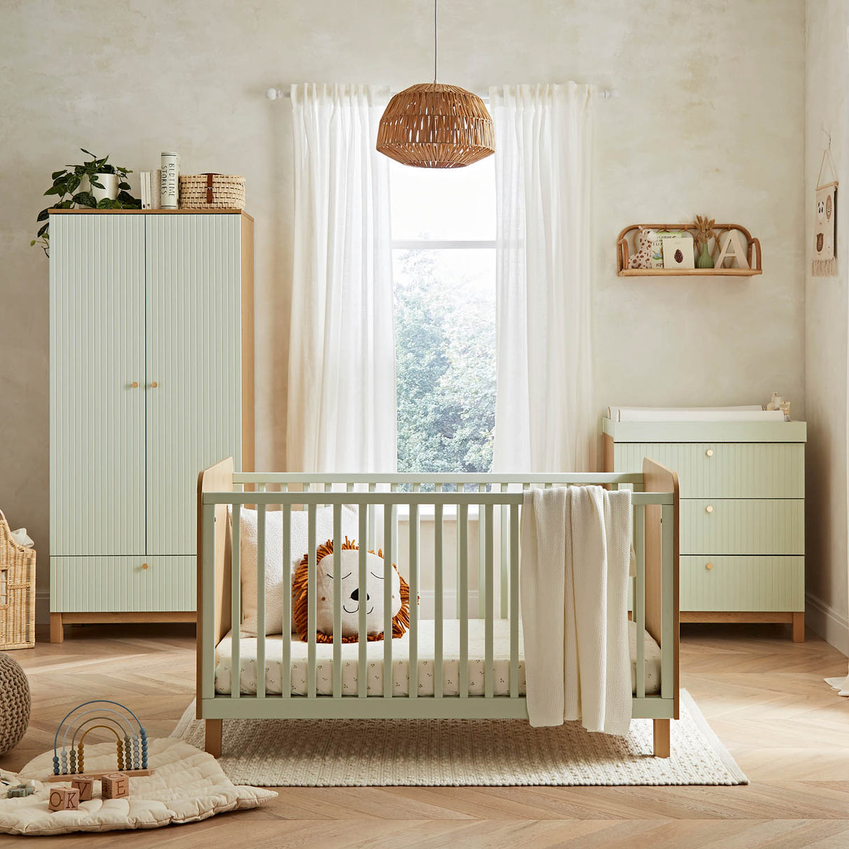 CuddleCo Remi 3 Piece Nursery Furniture Set - Oak & Green