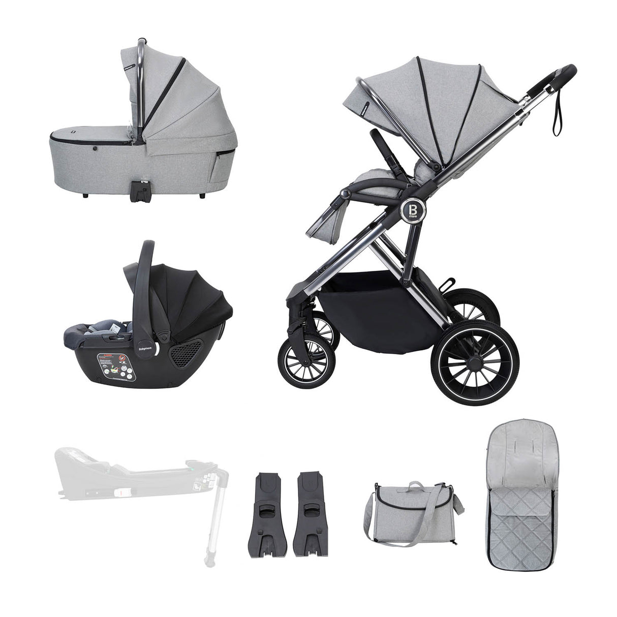 Babymore Chia Travel System + Coco Car Seat - Pearl Grey