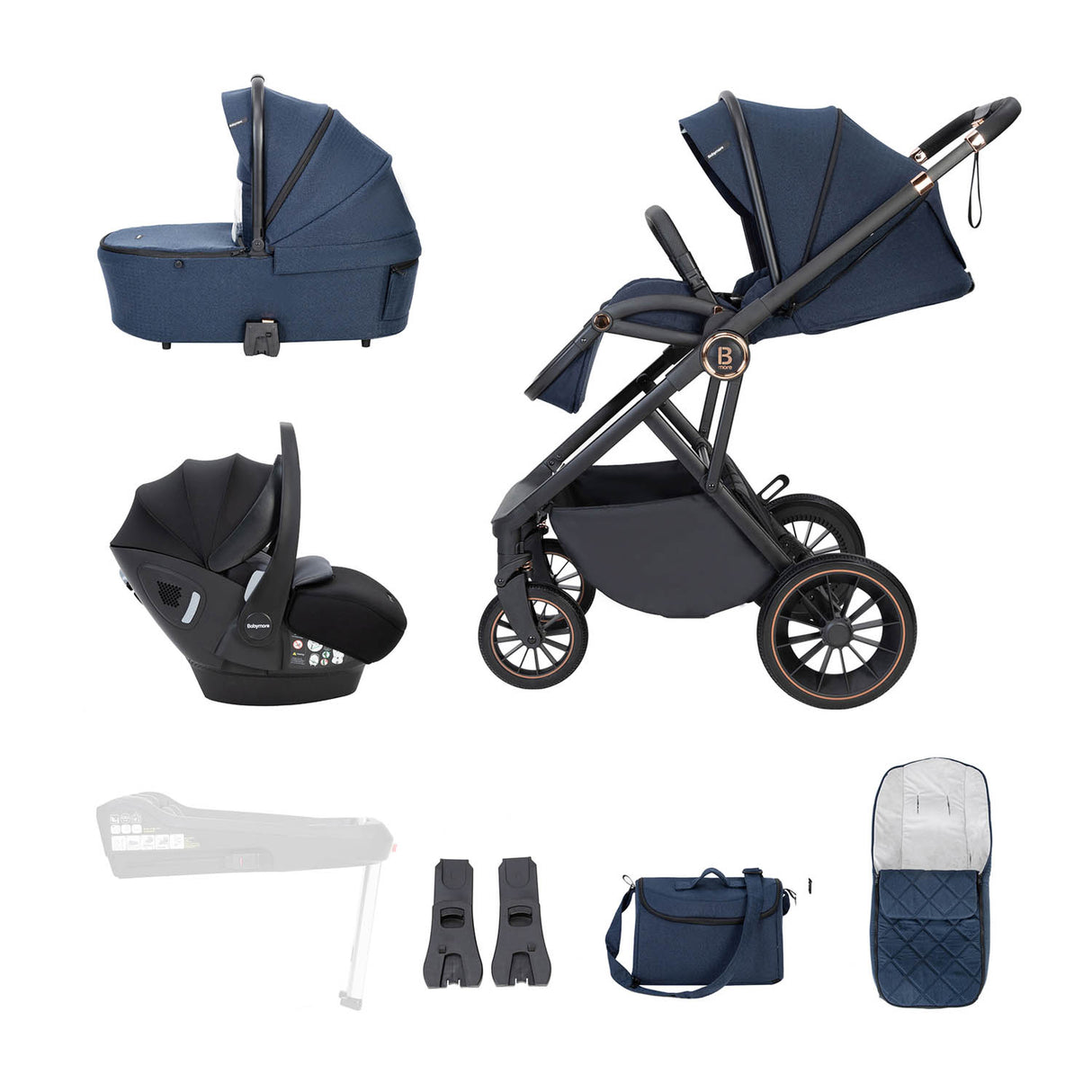 Babymore Chia Travel System + Pecan Car Seat - Midnight Blue
