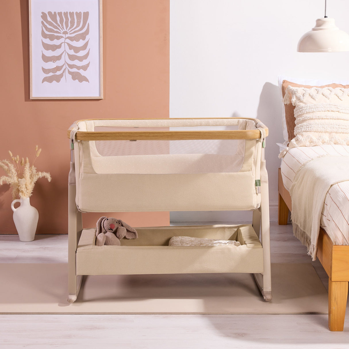 Tutti Bambini CoZee Air 2 Bedside Crib - Toasted Oak / Sand