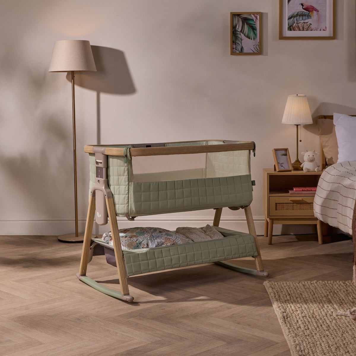 Tutti Bambini CoZee Sense Bedside Crib - Drifted Oak / Eucalyptus