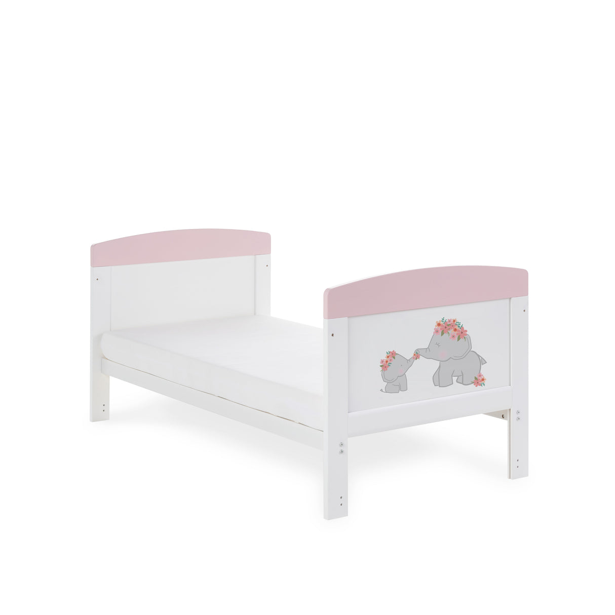 Obaby Grace Inspire Cot Bed & Fibre Mattress - Me & Mini Me Elephants - Pink
