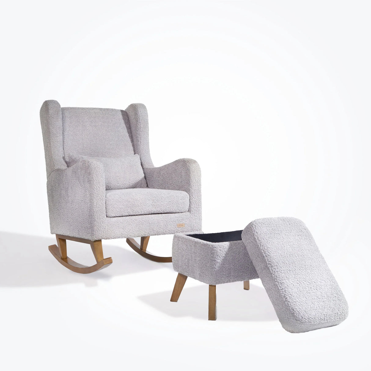 Tutti Bambini Harper Wingback Rocking Chair & Footstool - Teddy Cloud Grey