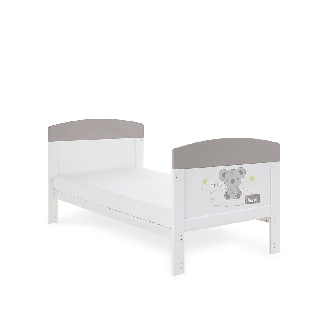 Obaby Grace Inspire Cot Bed & Underdrawer - Hello World Koala - Grey