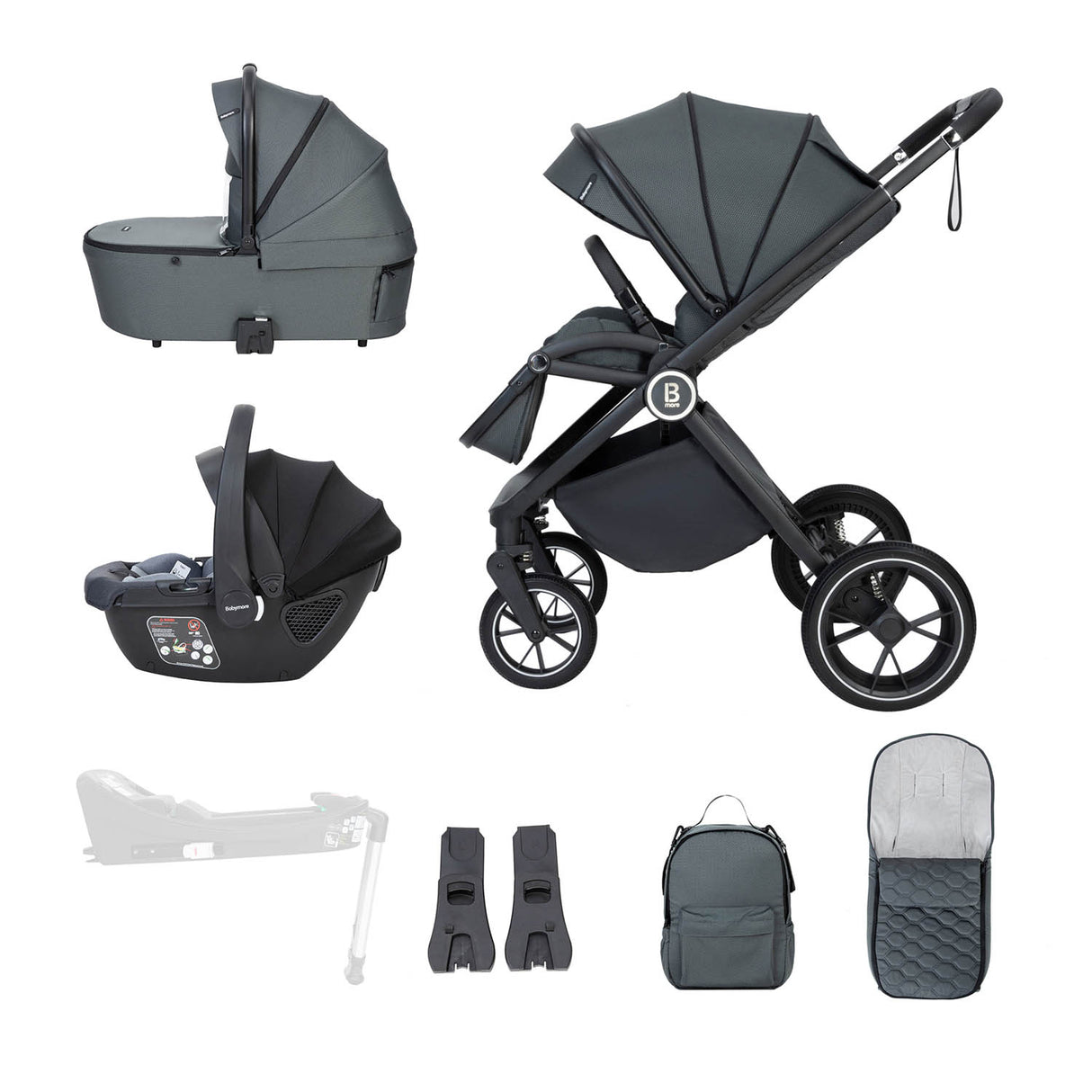 Babymore Kai Travel System + Coco Car Seat - Forest Grey