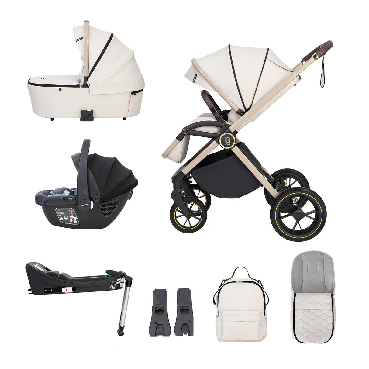 Babymore Kai Travel System + Coco Car Seat & Base - Sandstone