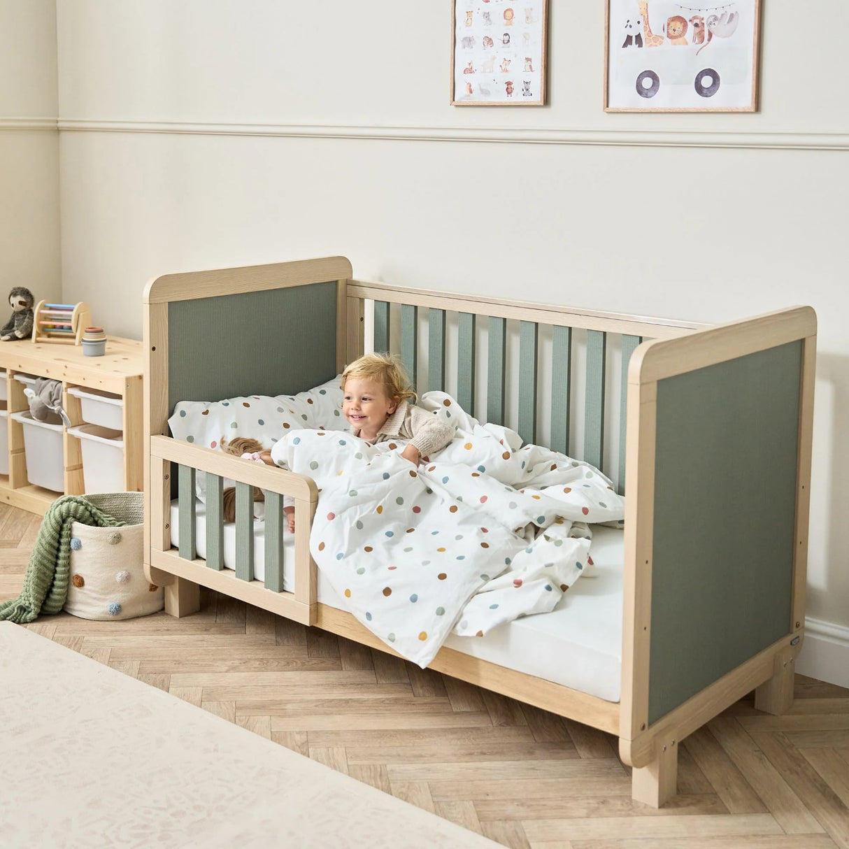 Tutti Bambini Kuba Cot Bed - Golden Oak/Sage Weave