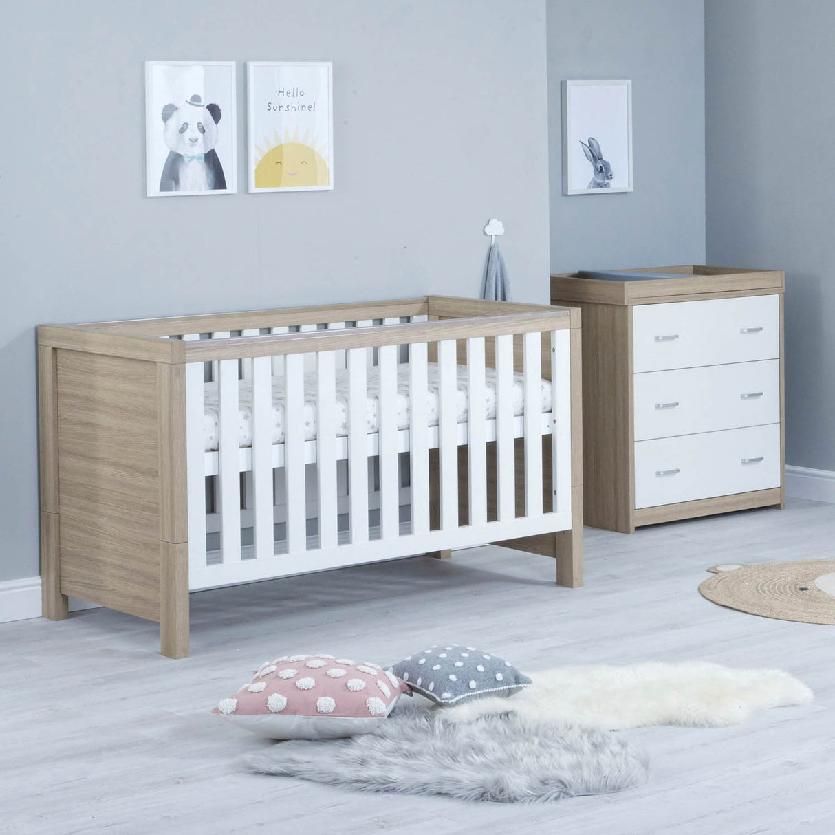 Babymore Luno 2 Piece Room Set - Oak White