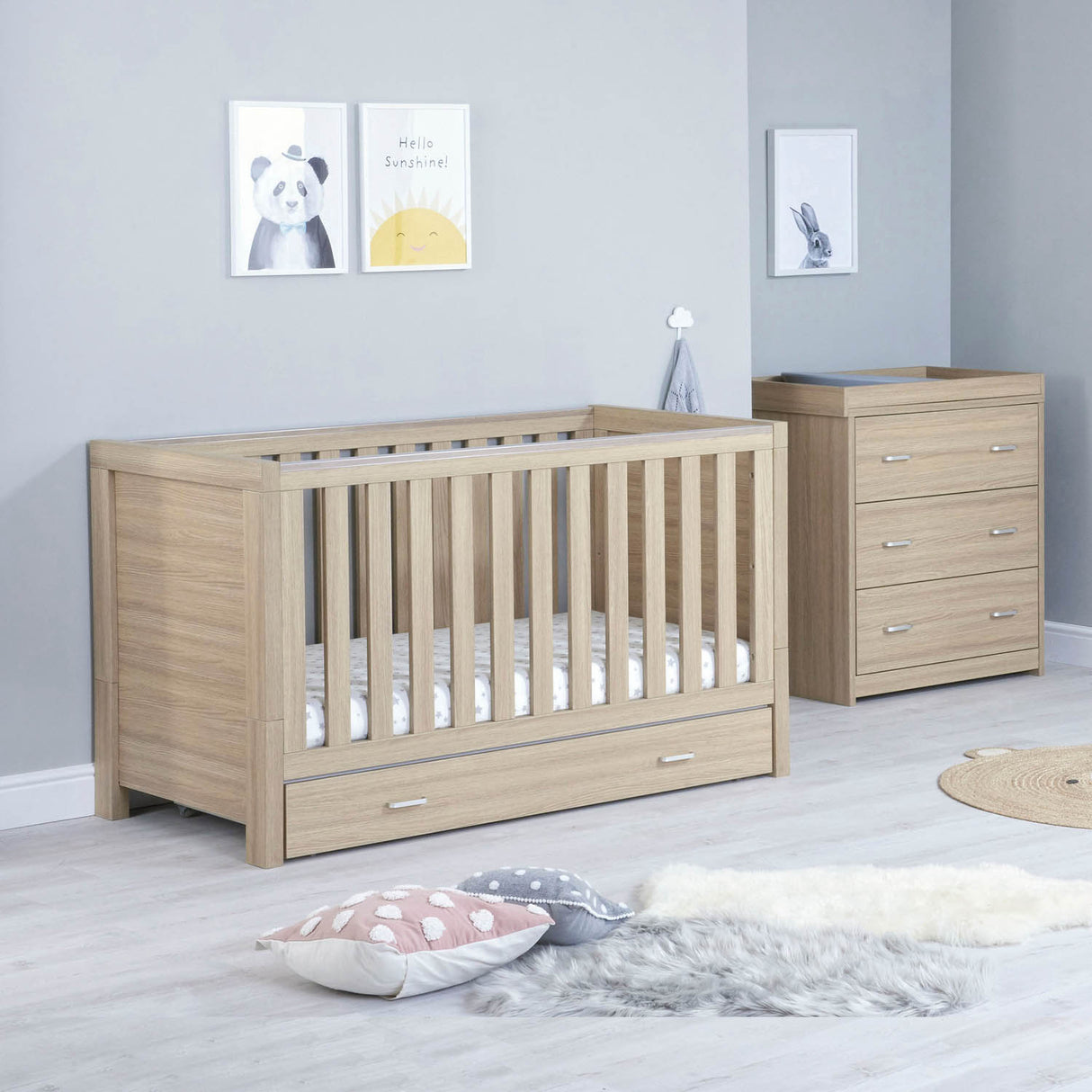 Babymore Luno 2 Piece Room Set with Drawer - Oak