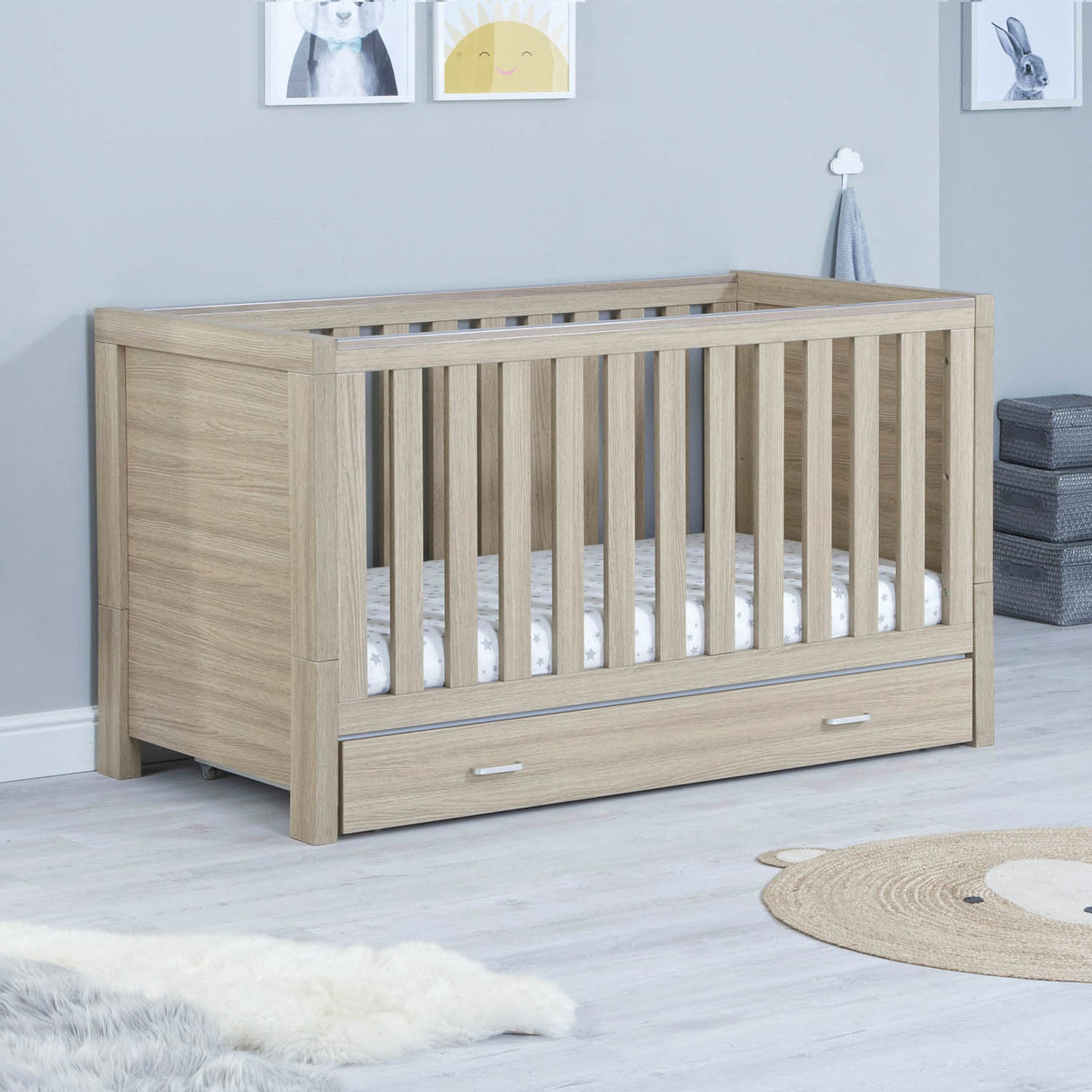 Babymore Luno 2 Piece Room Set with Drawer - Oak