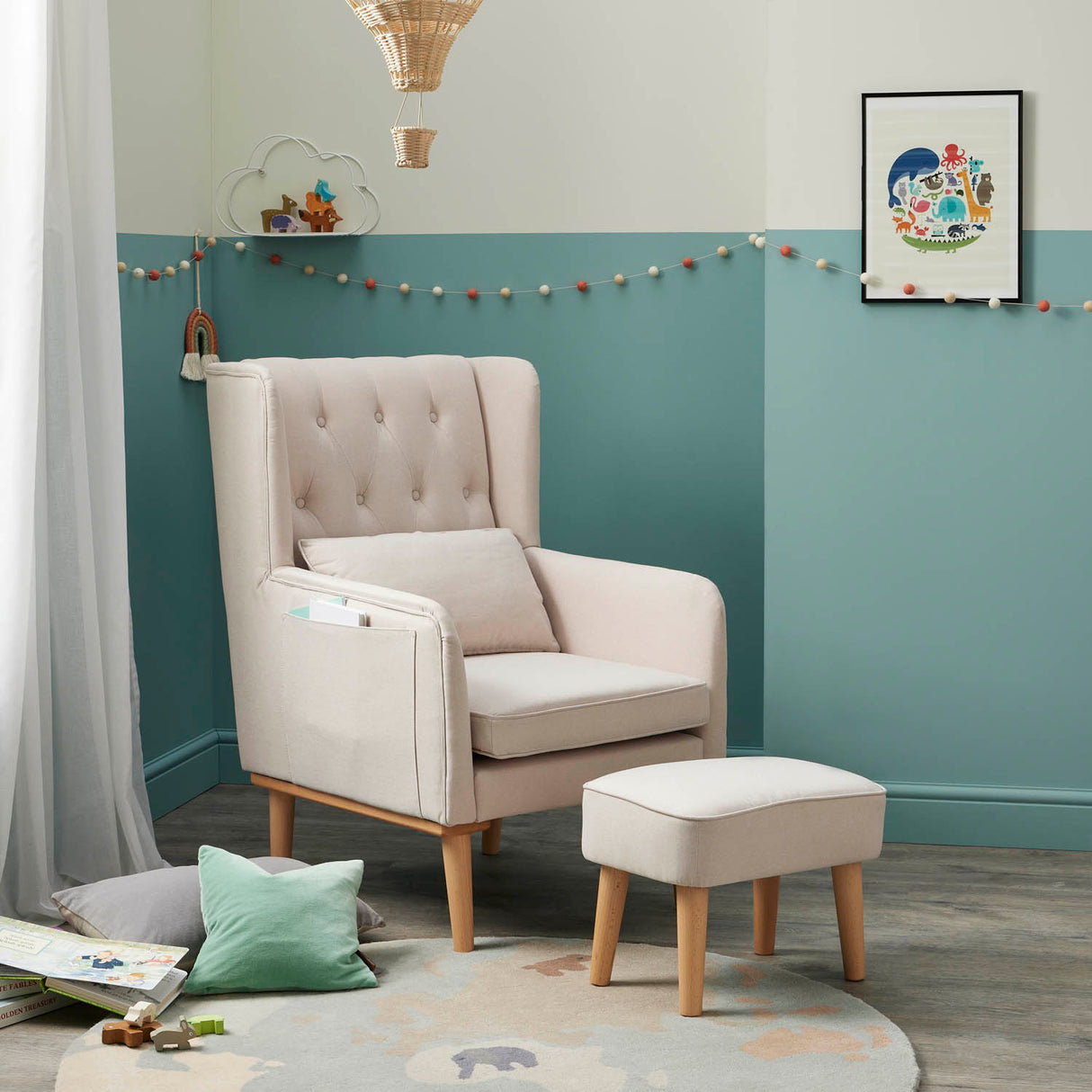 Babymore Lux Convertible Rocking Chair with Stool - Cream