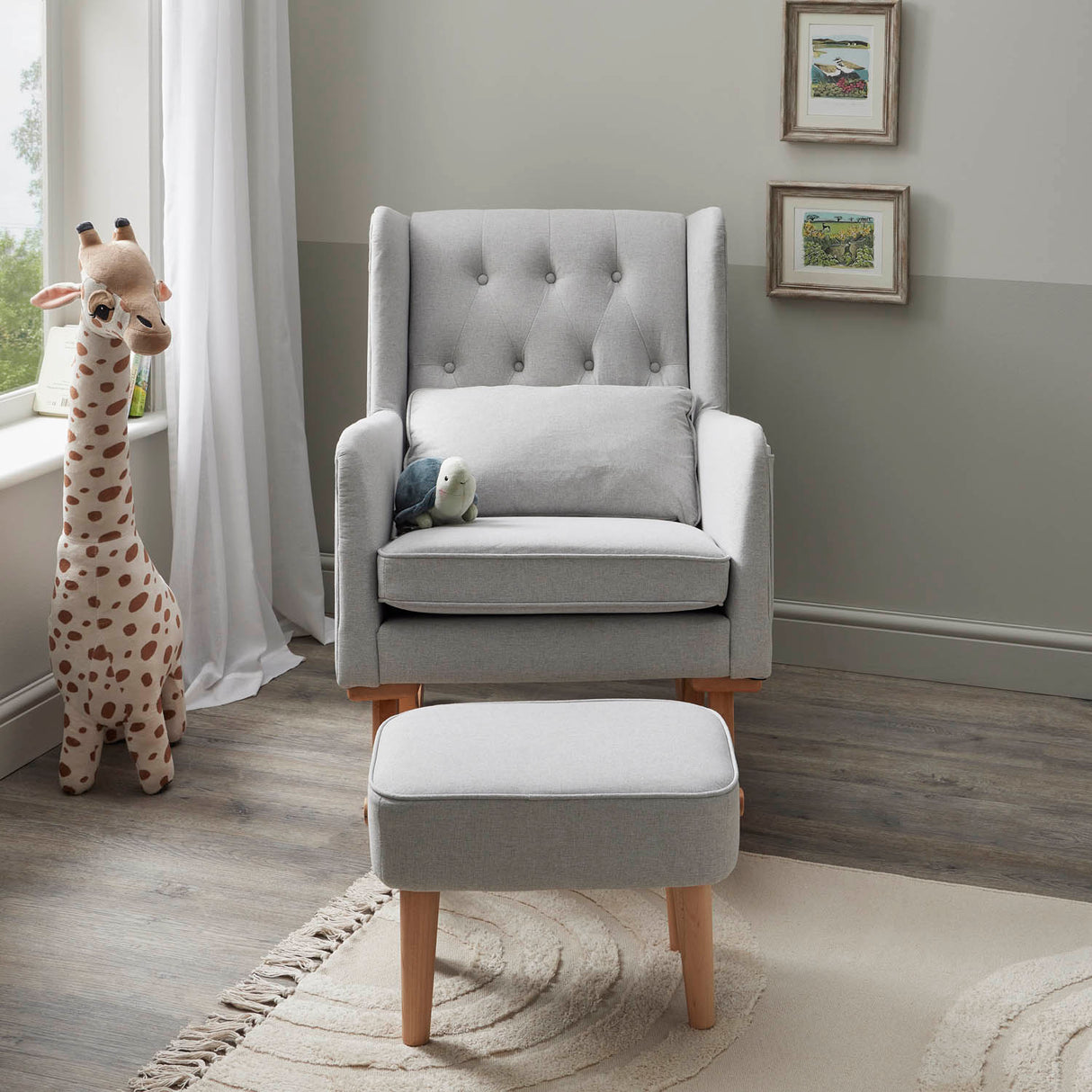 Babymore Lux Convertible Rocking Chair with Stool - Grey