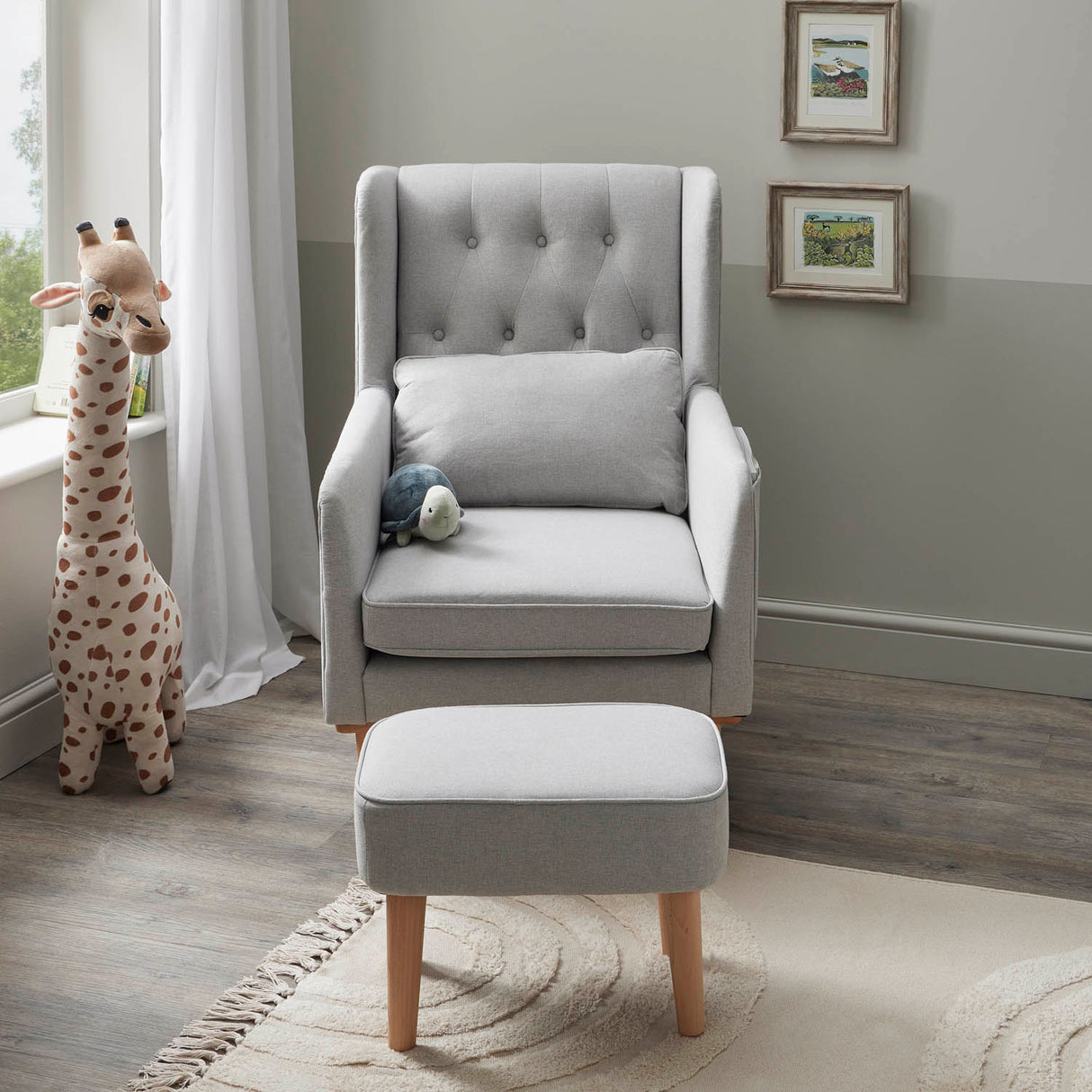 Babymore Lux Convertible Rocking Chair with Stool - Grey