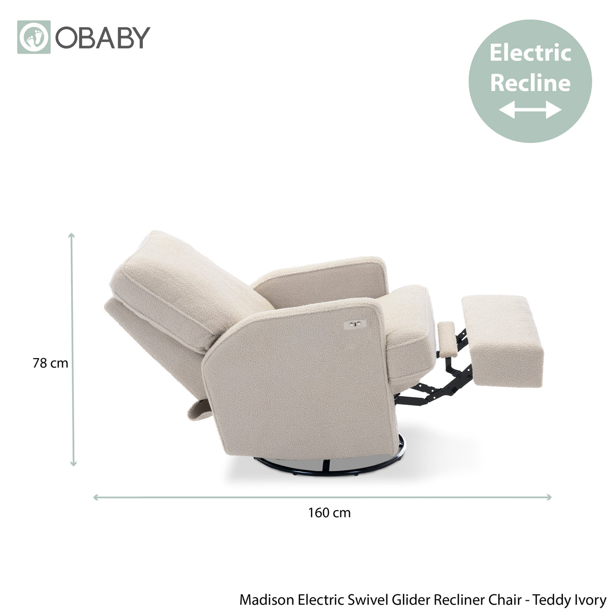 Obaby Madison Electric Swivel Glider Recliner Chair - Teddy Fabric Ivory