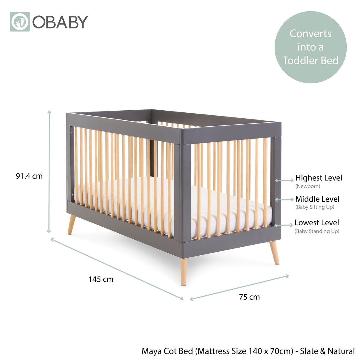 Obaby Maya Cot Bed - Slate