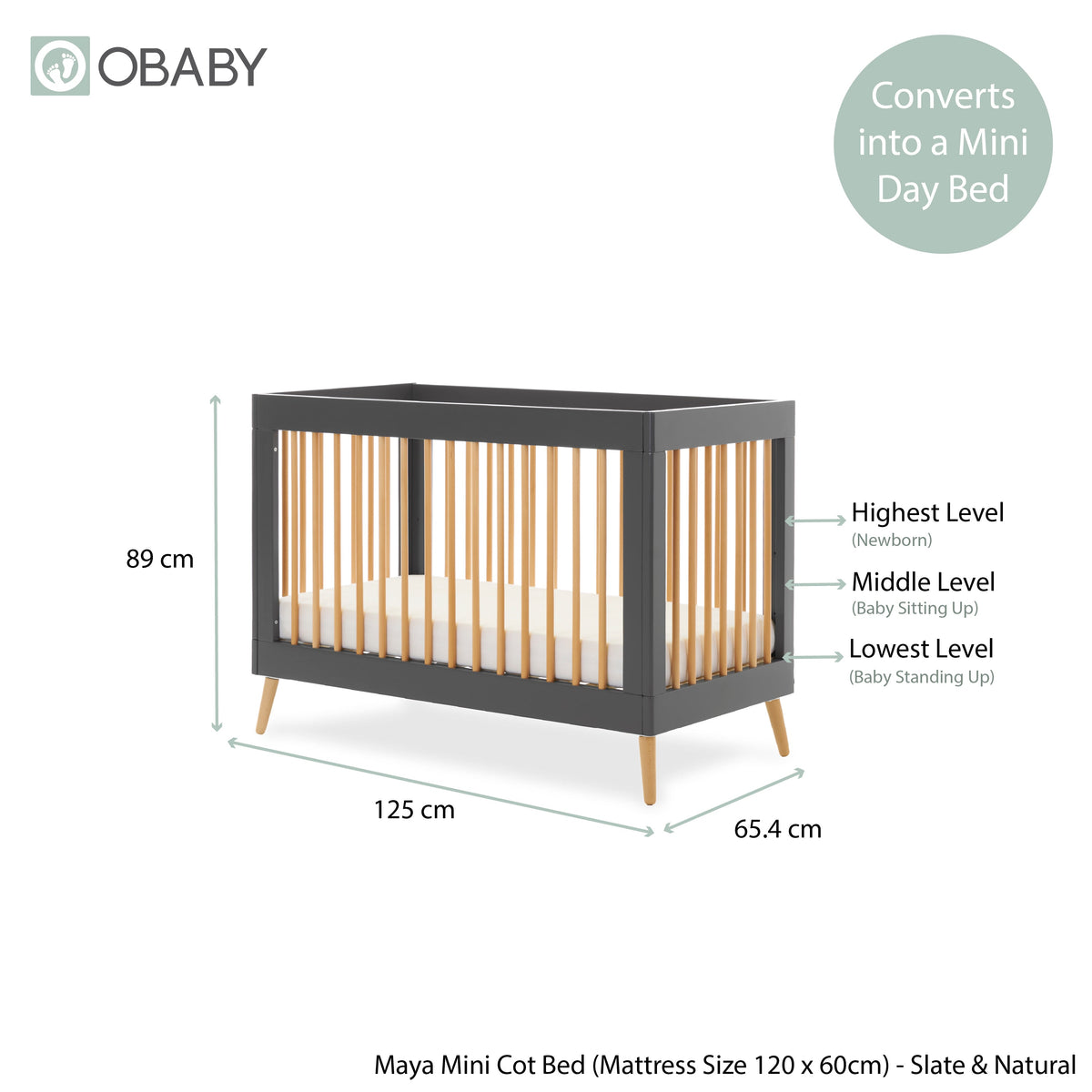 Obaby Maya Mini Cot Bed - Slate