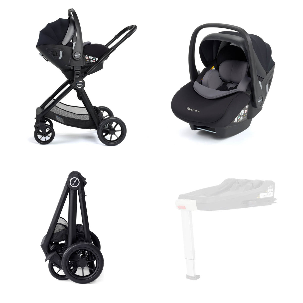 Babymore Memore V2 Travel System + Pecan Car Seat - Black