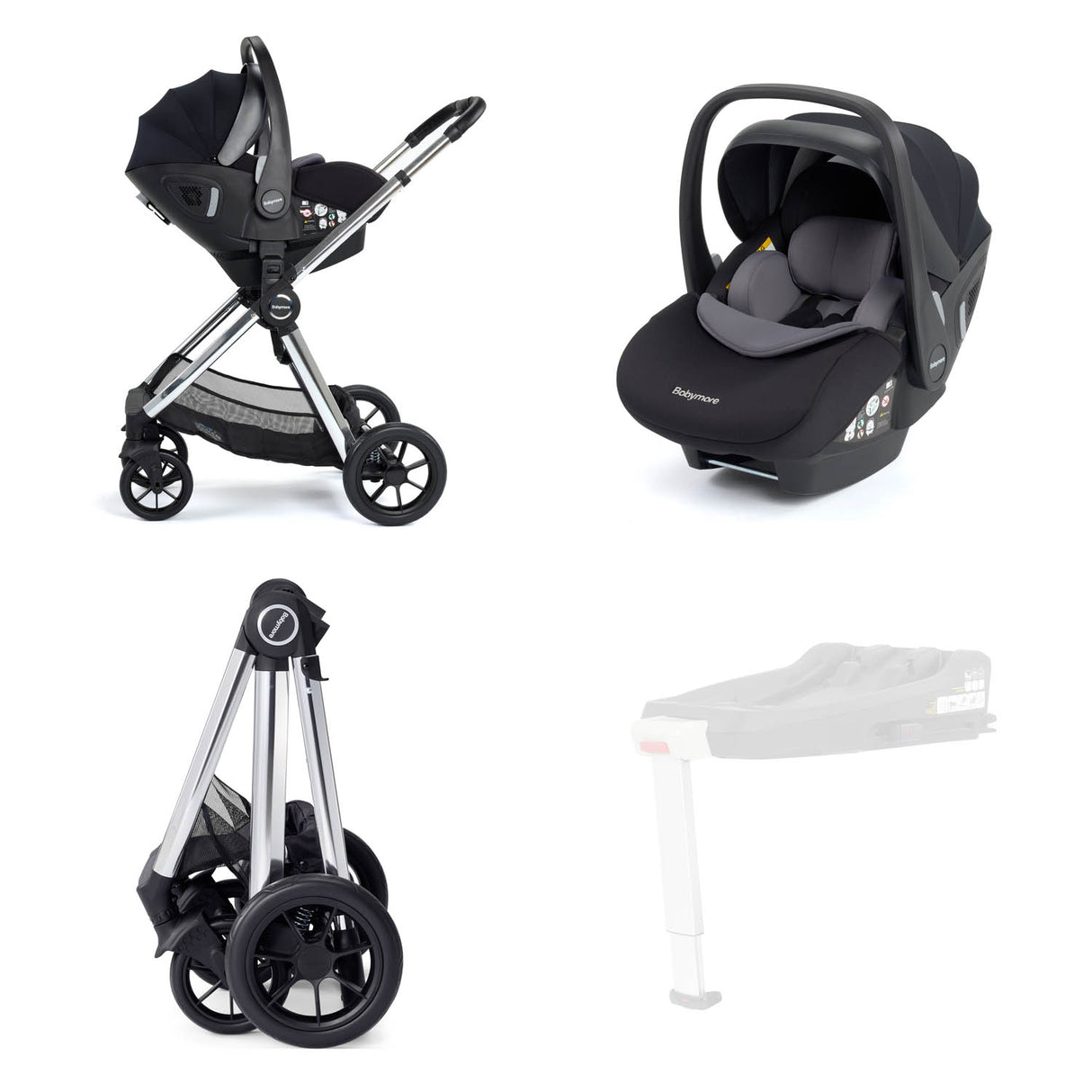 Babymore Memore V2 Travel System + Pecan Car Seat - Chrome