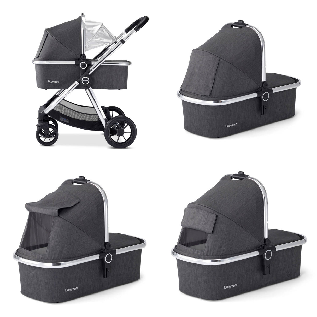 Babymore Memore V2 Travel System + Pecan Car Seat - Chrome