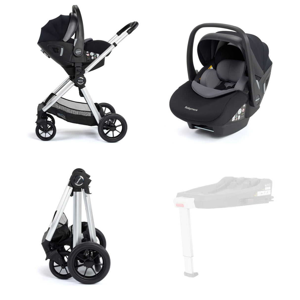 Babymore Memore V2 Travel System + Pecan Car Seat - Silver